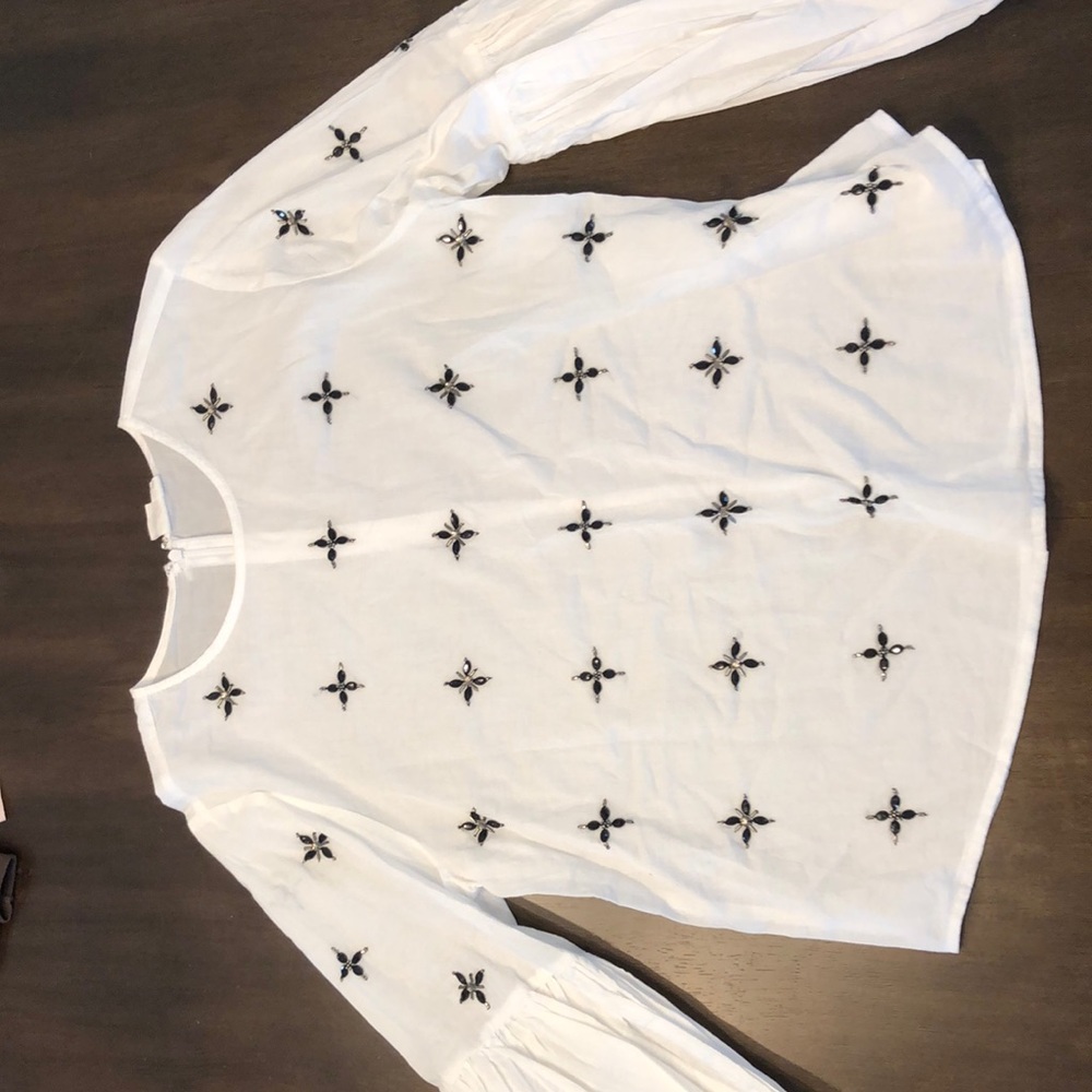 White Gap blouse with jewel embellishments
